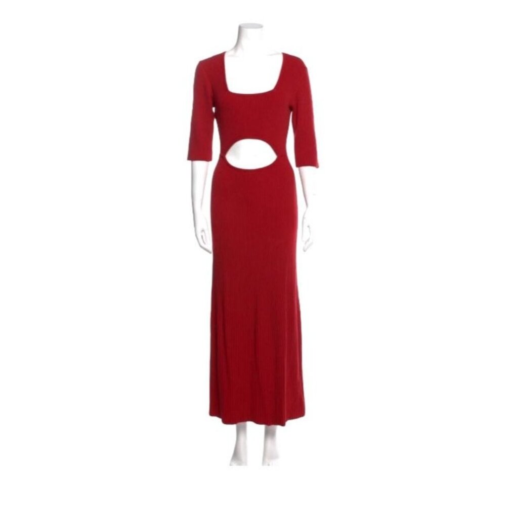 Favorite Daughter Cutout Ribbed Knit Midi Dress Red Women Size L NWT